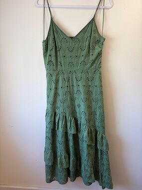 Sam Edelman Green Eyelet Tiered Midi Dress